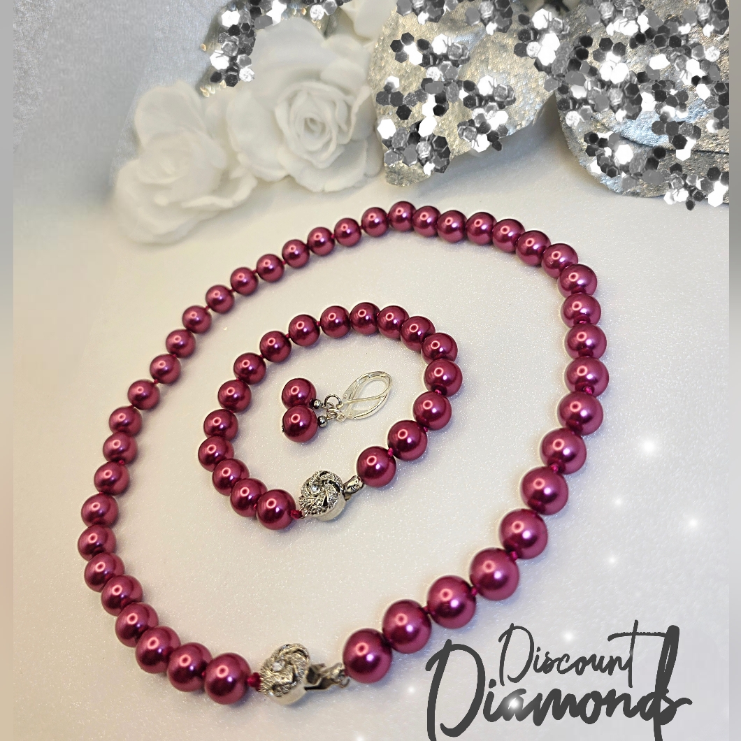 Rose Red 10mm Southsea Shell Pearls 4 Piece Set 925 Clasp